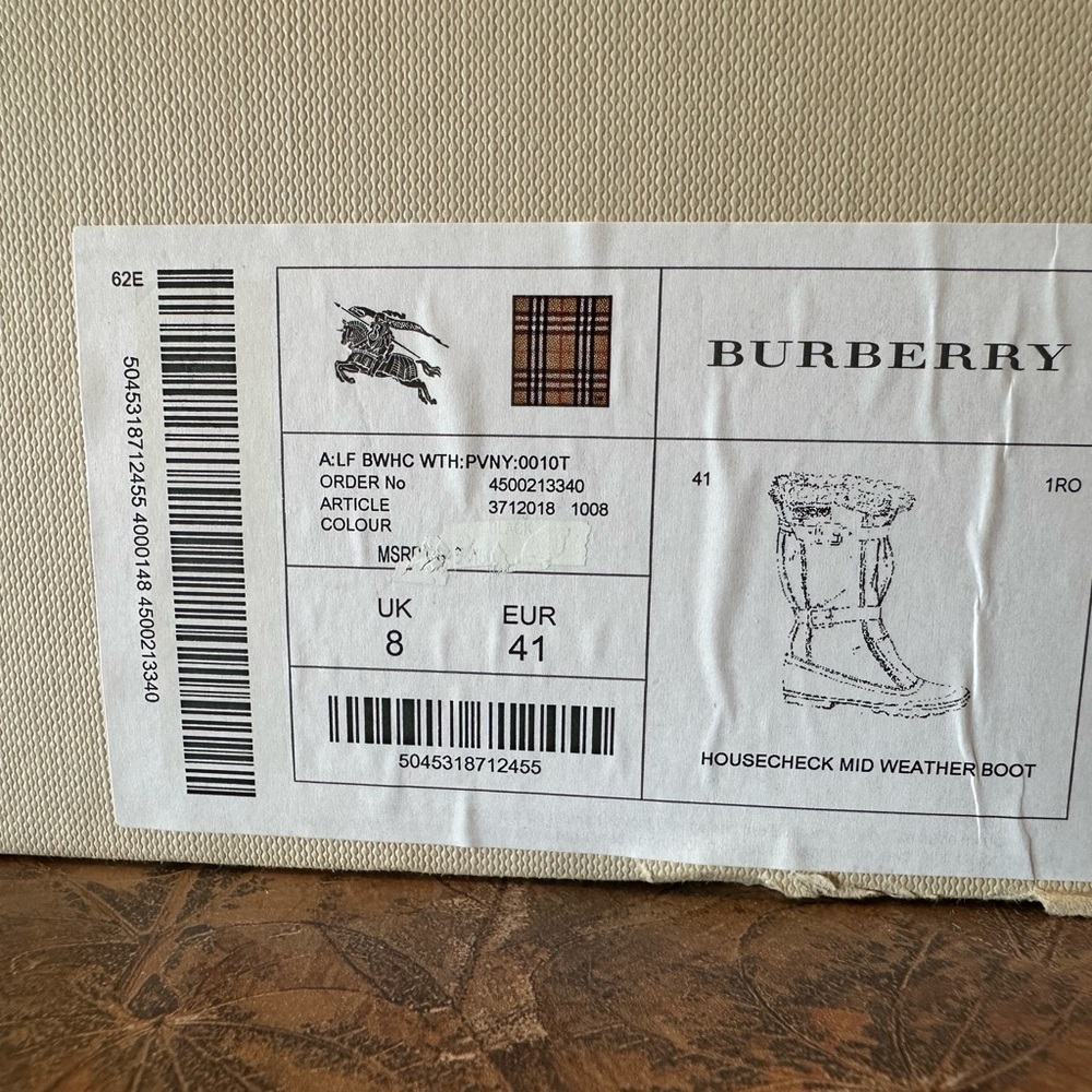 Burberry Black Leather & Beige Plaid Shearling-Trim Boots - Picture 8 of 14